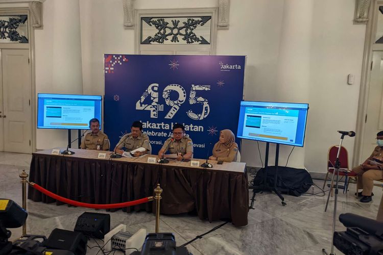 Konferensi pers HUT Ke-495 DKI Jakarta di Balairung Balai Kota, Senin (23/5/2022).