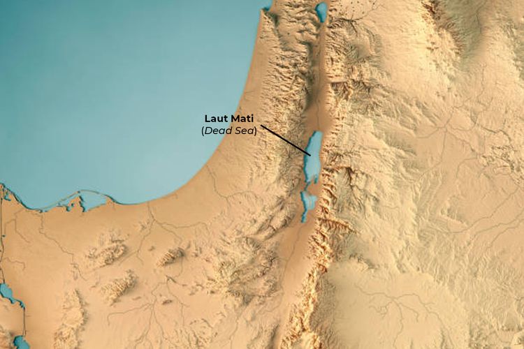 Ilustrasi peta laut mati di antara Israel dan Yordania.