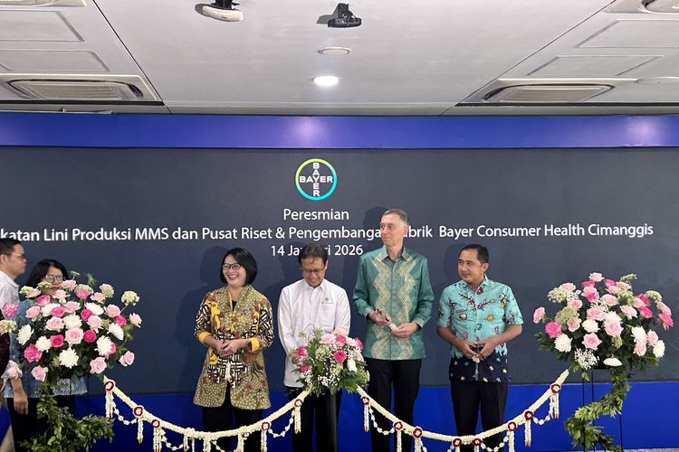 Acara Bayer Perkuat Ekosistem Kesehatan Nasional: Resmikan Peningkatan Kapabilitas Lini Produksi MMS dan R&D”, di Depok, Jawa Barat, Rabu (14/1/2026).