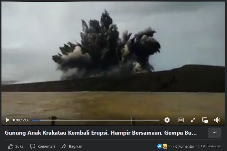 Video erupsi Anak Krakatau tahun 2019 dibagikan ulang di Facebook, dan diklaim sebagai video erupsi Anak Kratau yang terjadi pada Jumat (4/2/2022).