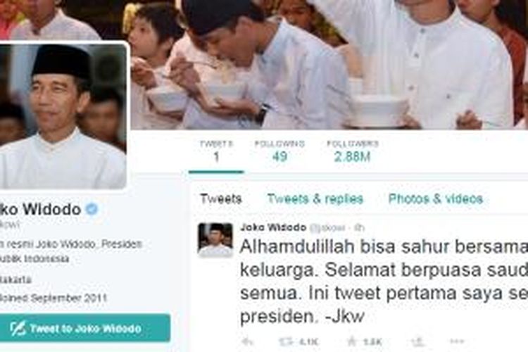 Akun Twitter baru Presiden Joko Widodo.