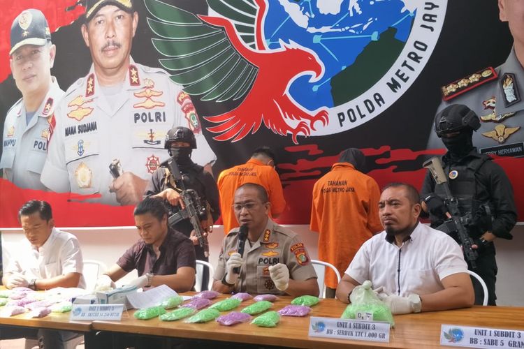 Konferensi pers pengedar narkoba di Polda Metro Jaya, Jakarta Selatan, Senin (27/1/2020).