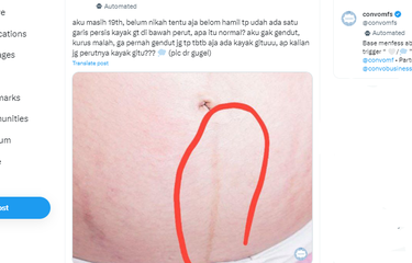 Tangkapan layar unggahan X yang memperlihatkan garis di perut meski tidak hamil