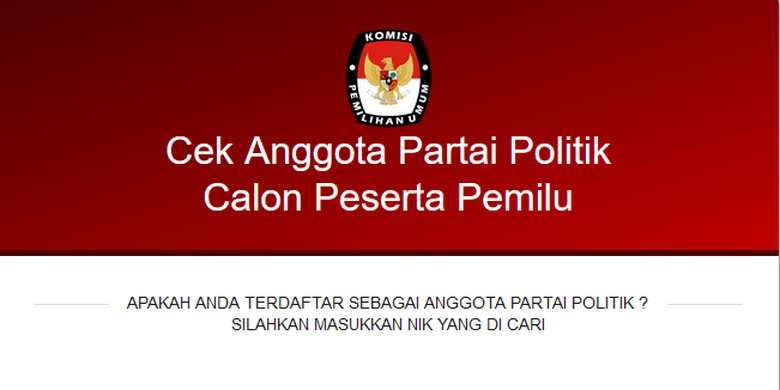 Sipol, Cek anggota Partai Politik di https://infopemilu.kpu.go.id/Pemilu/Cari_nik.