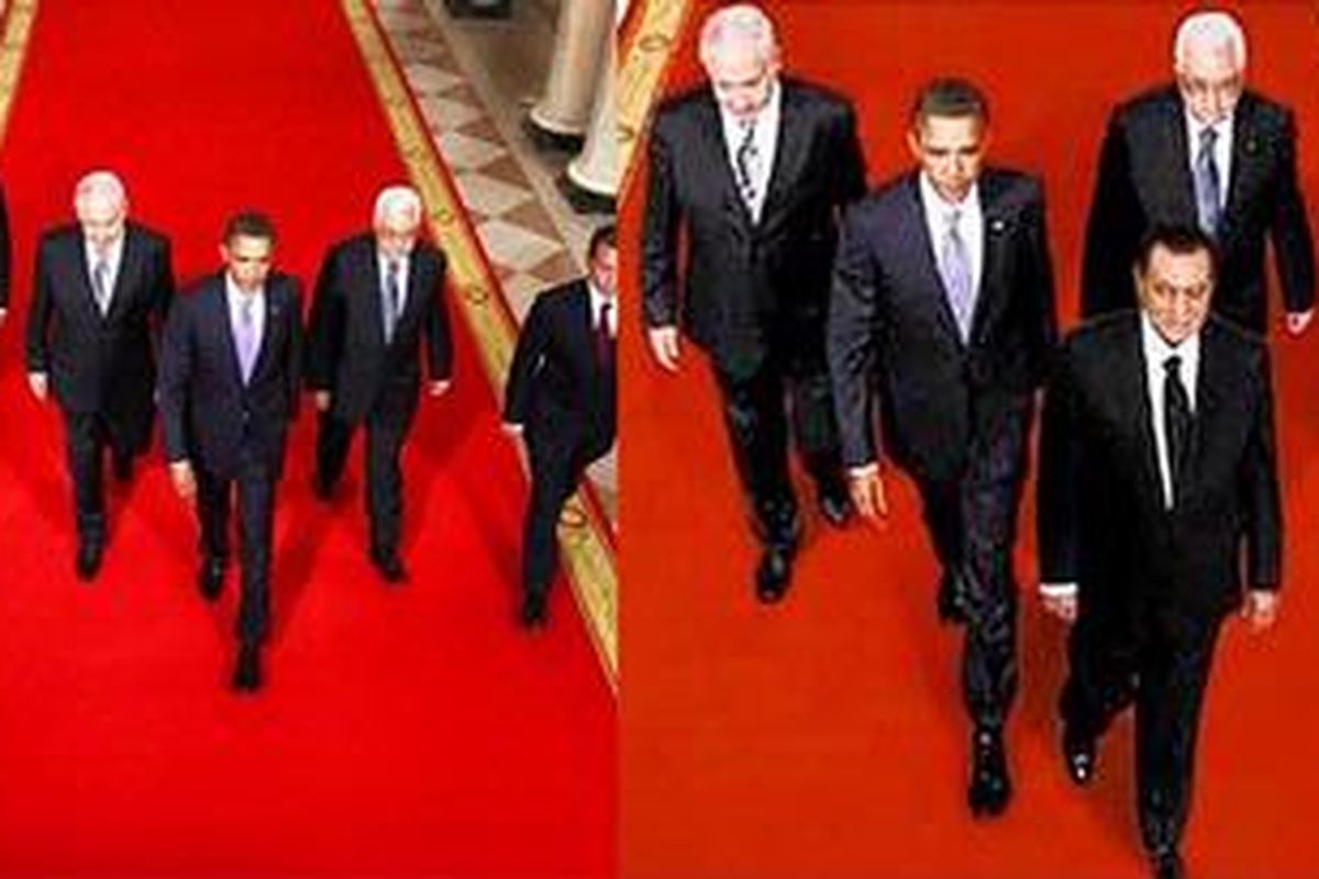 CORONG MUBARAK - Al Ahram pimpinan Osama Soraya menjadi corong rezim Hosni Mubarak. Pada September lalu, Al Ahram memanipulasi foto posisi beberapa kepala negara Timur Tengah dan Presiden AS Barak Obama yang berjalan di belakang Hosni Mubarak di Gedung Putih, Washington DC. Mereka baru saja berunding soal perdamaian Palestina-Israel.