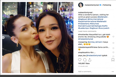 Foto Bareng Supermodel Bella Hadid, Maia Dipuji Tak Kalah Cantik