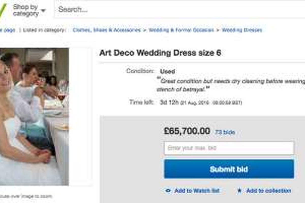 Iklan gaun penganting Samantha Wrag di eBay