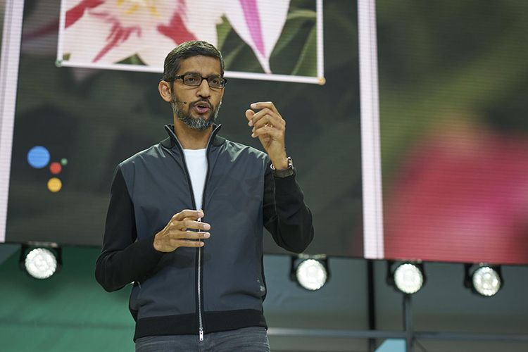 CEO Google, Sundar Pichai, Rabu (17/5/2017), saat menjadi spekaer pada keynote utama Google I/O 2017 di Shoreline Amphitheatre, AS.