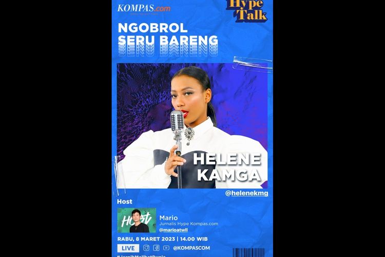Program Hype Talk bakal menyiarkan obrolan bersama penyanyi Helene Kamga hari ini, Rabu (8/3/2022) pukul 14.00 WIB.