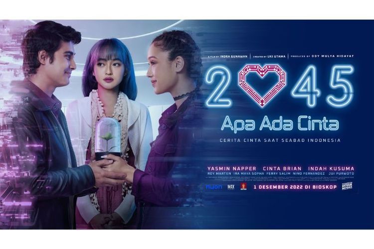 Film 2045 Apa Ada Cinta yang mengisahkan cinta anak muda saat Indonesia berumur seabad akan tayang di bioskop Indonesia, Kamis (1/12/2022). 

