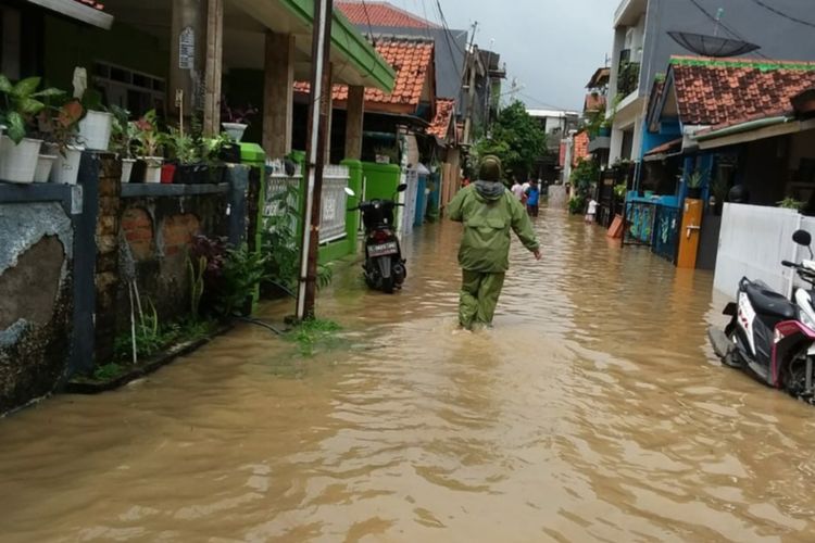 Banjir di Perum Karaba, Karawang, pada Sabtu (20/2/2021).