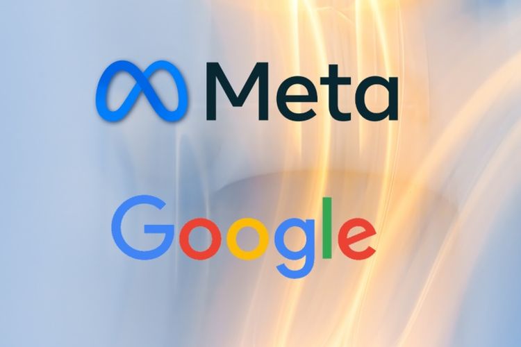 Ilustrasi platform digital Meta (induk Facebook) dan Google.