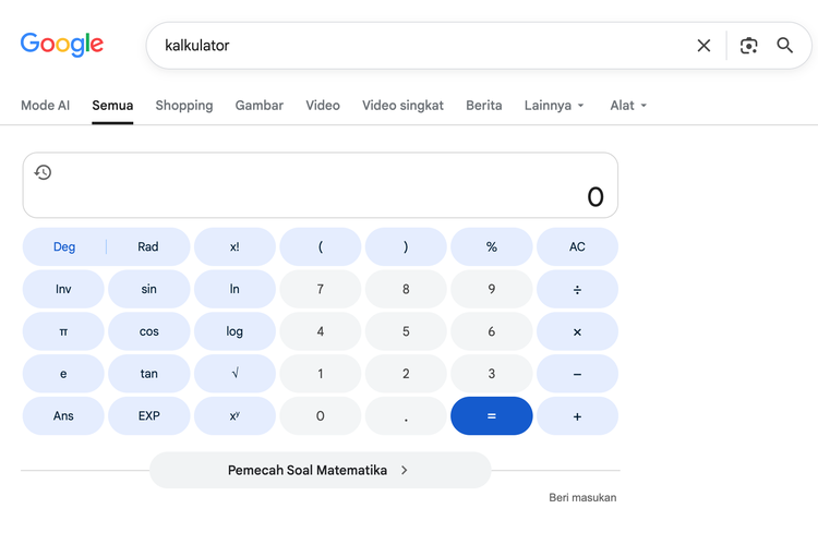 Ilustrasi fitur tersembunyi Google kalkulator.
