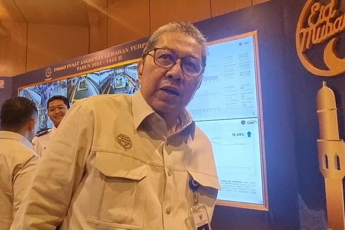 Direktur Jenderal Perkeretaapian Kementerian Perhubungan Risal Wasal saat ditemui di Posko Angkutan Lebaran 2024, Rabu (3/4/2024).
