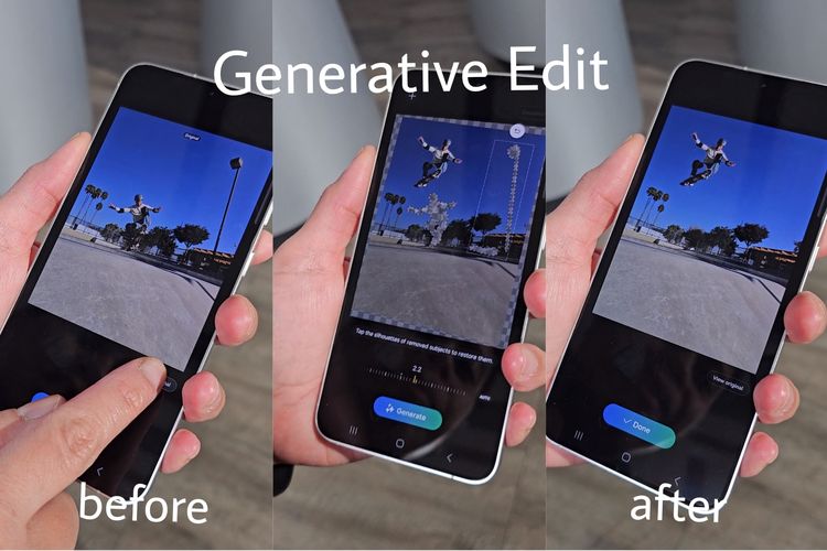 Fitur generative edit mampu mengenali dan memindahkan obyek ke lokasi lain dalam gambar. Kekosongan di tempat awal kemudian diisi oleh AI