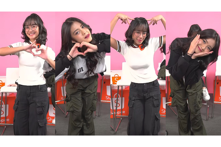 Momen saat Freya dan Christy JKT48 melakukan tantangan pose kiyowo alias imut saat jumlah likes di live streaming Shopee Live mencapai 1 juta likes.