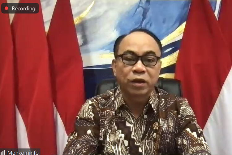 Menteri Komunikasi dan Informatika (Menkominfo) Budi Arie Setiadi saat menggelar konferensi pers online pada Jumat (24/5/2024).