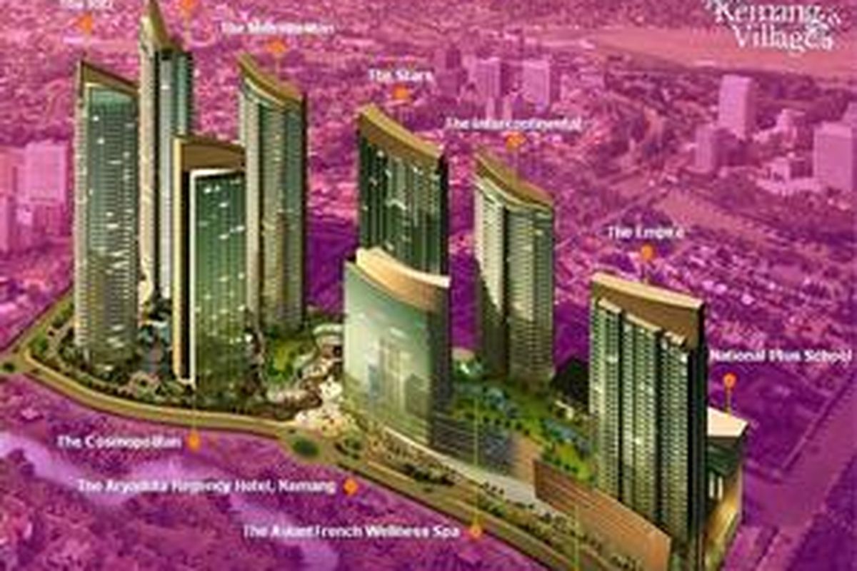 Kemang Village di Jakarta Selatan, salah satu contoh kawasan terpadu dan terintegrasi yang menyediakan kondominium, mal, gedung perkantoran, rumah sakit, hotel, universitas 