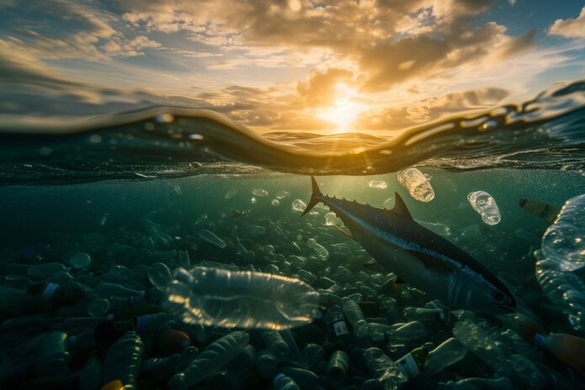 Ilustrasi mikroplastik di air laut