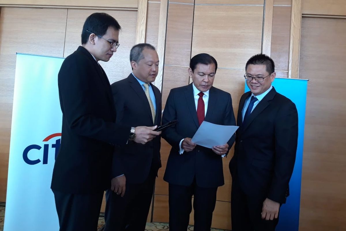 Jajaran Direksi Citibank Indonesia saat memberikan pemaparan kinerja Kuartal I-2019 di Jakarta, Kamis (9/5/2019).