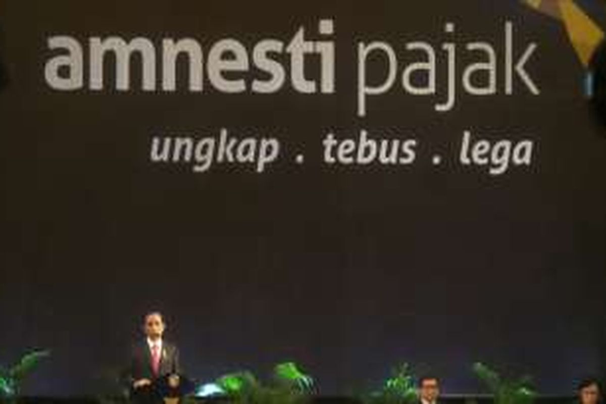 Presiden Joko Widodo saat memberikan sosialisasi UU Amnesty Pajak kepada 10.000-an pelaku usaha di JI-EXPO Kemayoran, Jakarta Pusat, Senin (1/8/2016).