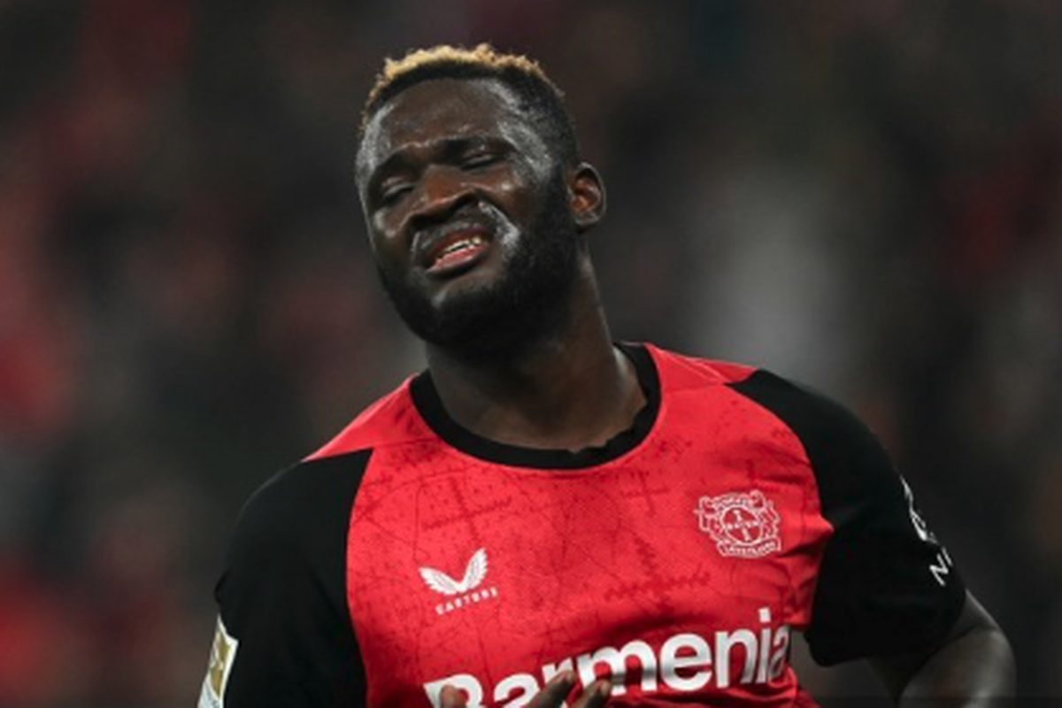 Striker Bayer Leverkusen asal Nigeria #22, Victor Boniface. Gambar diambil saat Leverkusen melawan VfB Stuttgart di Leverkusen, Jerman, pada 1 November 2024.