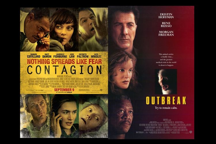 Poster film Contagion dan Outbreak.