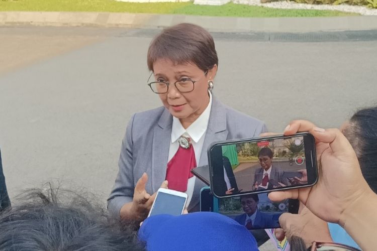 Menteri Luar Negeri (Menlu) Retno Marsudi di Kompleks Istana Kepresidenan, Jakarta, Senin (7/8/2023).