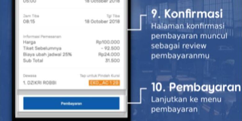 Menu konfirmasi dan pembayaran di KAI Access