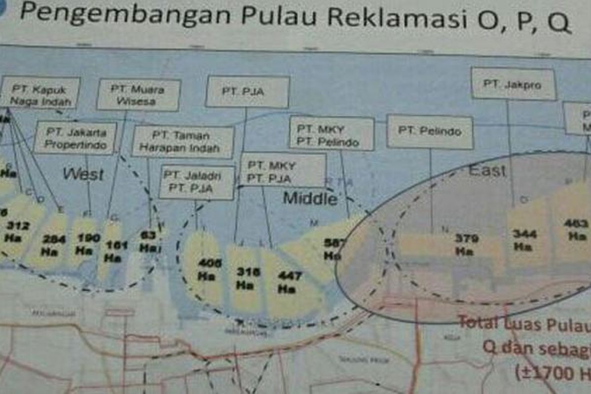 Gambar proyek reklamasi 17 Pulau di Teluk Jakarta.