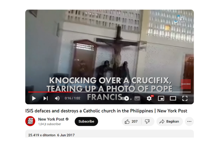 Tangkapan layar video YouTube New York Post tentang perusakan gereja Katolik di Filipina