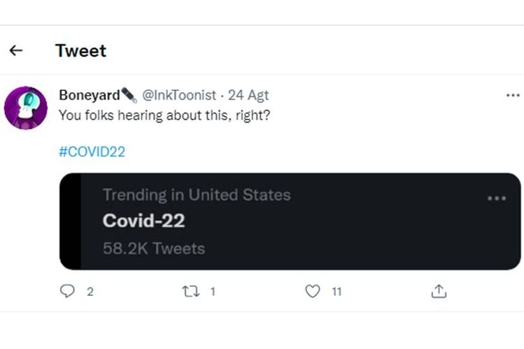 Tangkapan layar Twit tentang Covid-22