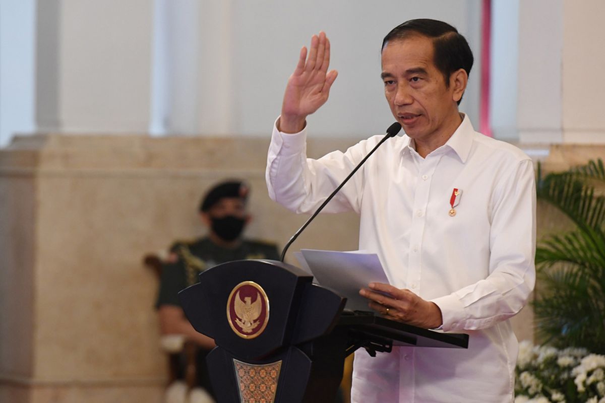 A file photo of President Joko Widodo delivering his speech at the State Palace in Jakarta dated July 23, 2020. 