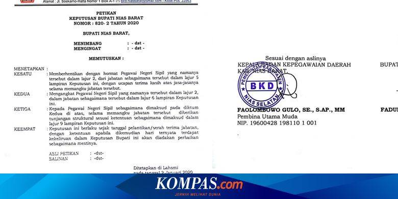 Dipersoalkan Sk Pelantikan Pejabat Nias Barat Diberi Stempel Nias Selatan Halaman All Kompas Com