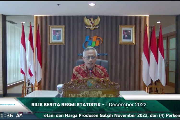 Deputi Bidang Statistik Distribusi dan Jasa BPS Setianto dalam jumpa pers virtual, Kamis (1/12/2022). 