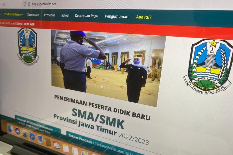 Halaman website pendaftaran PPDB Jatim 2022 tahap 5 jalur prestasi nilai akademik SMK.