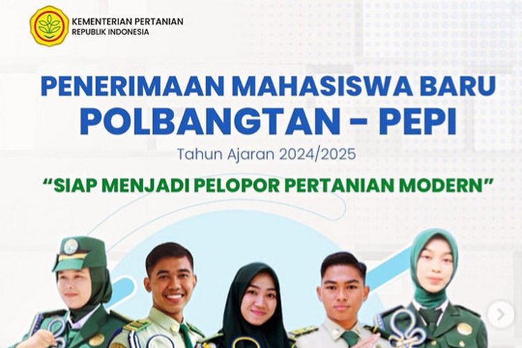 Tangkapan layar Kementerian Pertanian (Kementan) membuka penerimaan mahasiswa baru (PMB) Politeknik Pembangunan Pertanian (Polbangtan) dan Politeknik Enjiniring Pertanian Indonesia (PEPI).