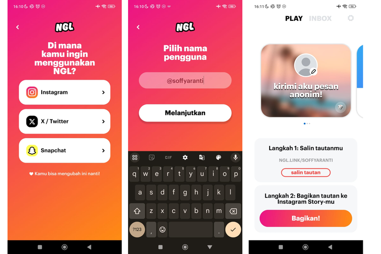 Ilustrasi cara buat NGL Link di HP