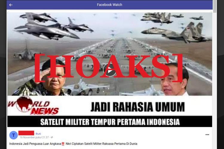 Hoaks Indonesia menjadi negara penguasa luar angkasa setelah membuat sendiri satelit militer raksasa
