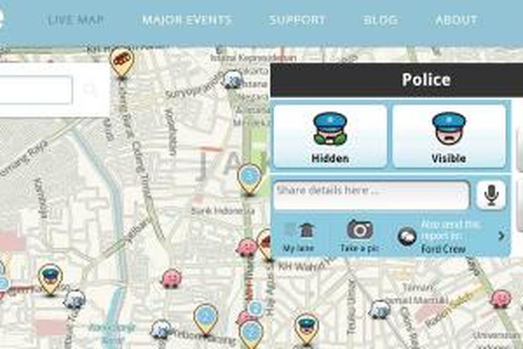 Pengguna aayanan informasi jalan raya Waze bisa melaporkan keberadaan polisi.
