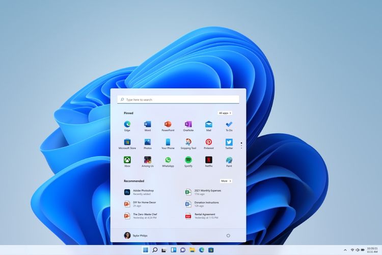 Ilustrasi tampilan layar Windows 11.