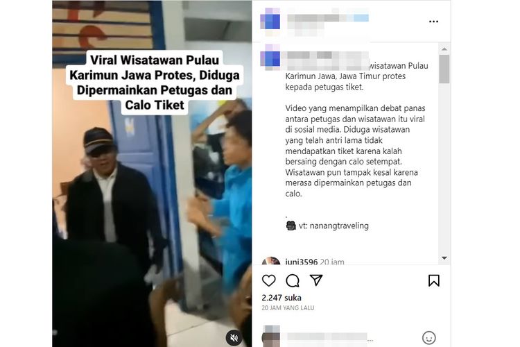 Tangkapan layar video viral wisatawan protes ke petugas terkait habisnya tiket ke Karimunjawa diduga karena praktik percaloan.