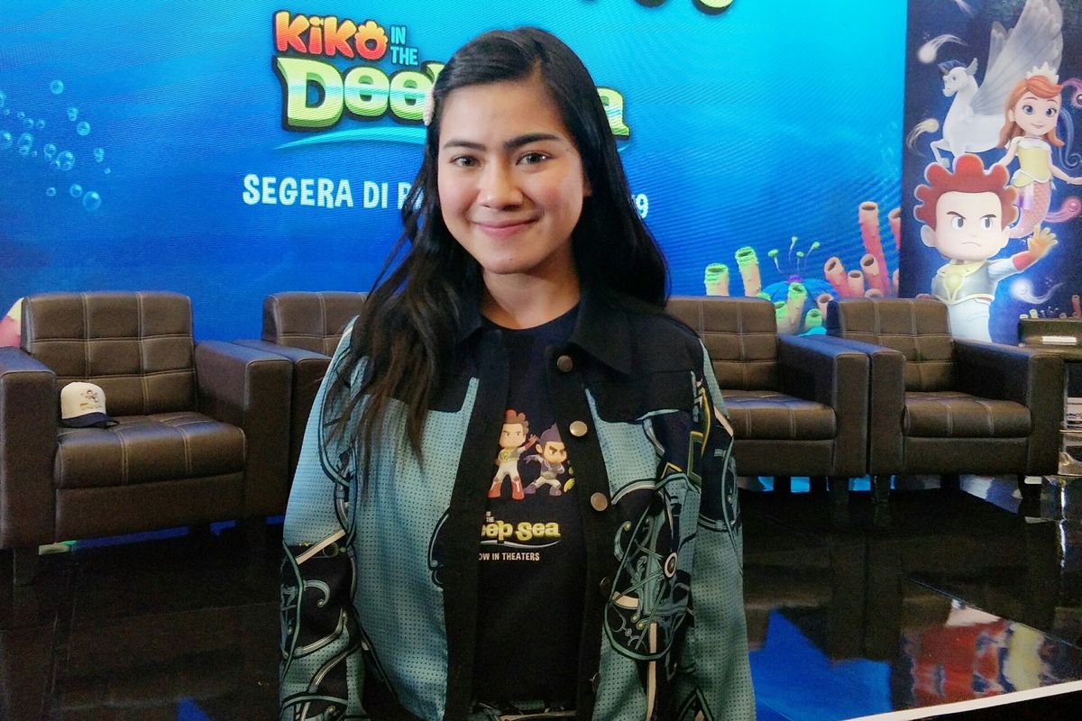 Artis peran Felicya Angelista saat ditemui di jumpa pers peluncuran trailer dan poster film animasi Kiko In The Deep Sea di MNC Studios, Kebon Jeruk, Jakarta Barat, Selasa (28/5/2019).