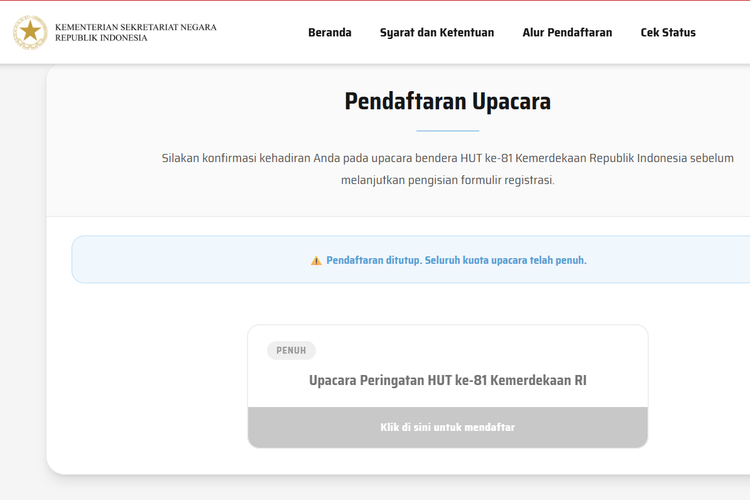 Kuota Undangan Upacara HUT ke-81 RI di Istana Ludes pada H+2 
