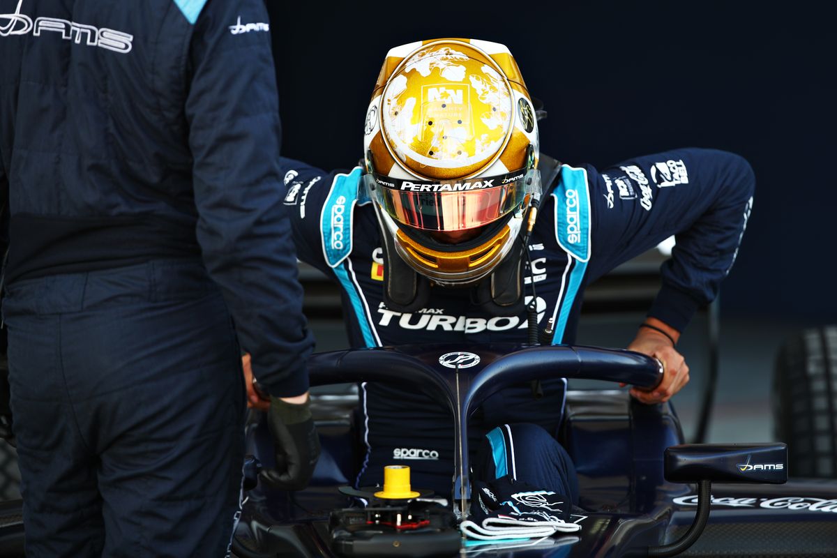 BAHRAIN, BAHRAIN - DECEMBER 04: Sean Gelael of Indonesia and DAMS prepares to drive before practice ahead of Round 12:Sakhir of the Formula 2 Championship at Bahrain International Circuit on December 04, 2020 in Bahrain, Bahrain. (Photo by Joe Portlock - Formula 1/Formula 1 via Getty Images)