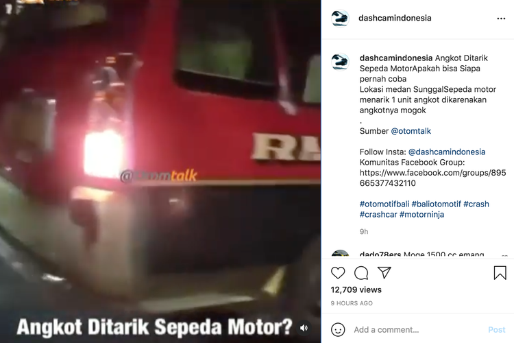 Viral, video angkot mogok ditarik sepeda motor