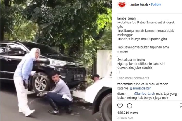 Aktivis Ratna Sarumpaet marah saat mobilnya diderek petugas Dinas Perhubungan DKI Jakarta, Selasa (3/4/2018).
