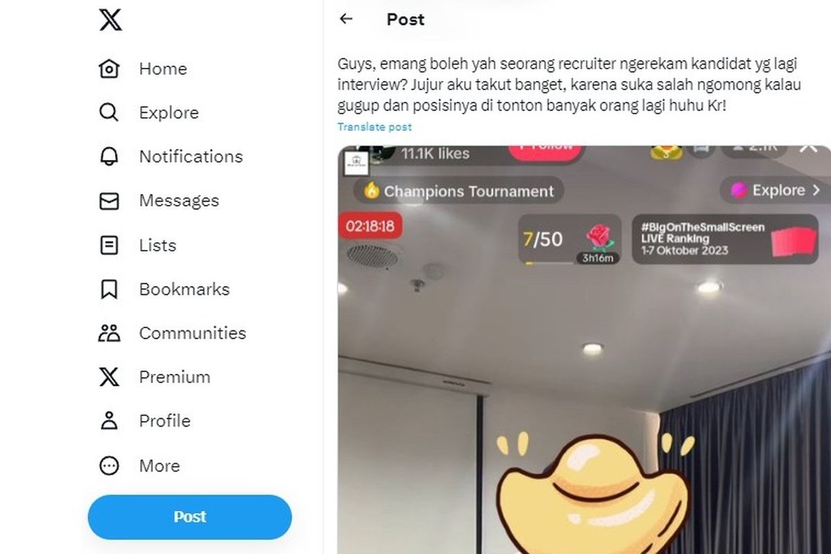 Tangkapan layar soal proses rekrutmen yang disiarkan langsung di media sosial.