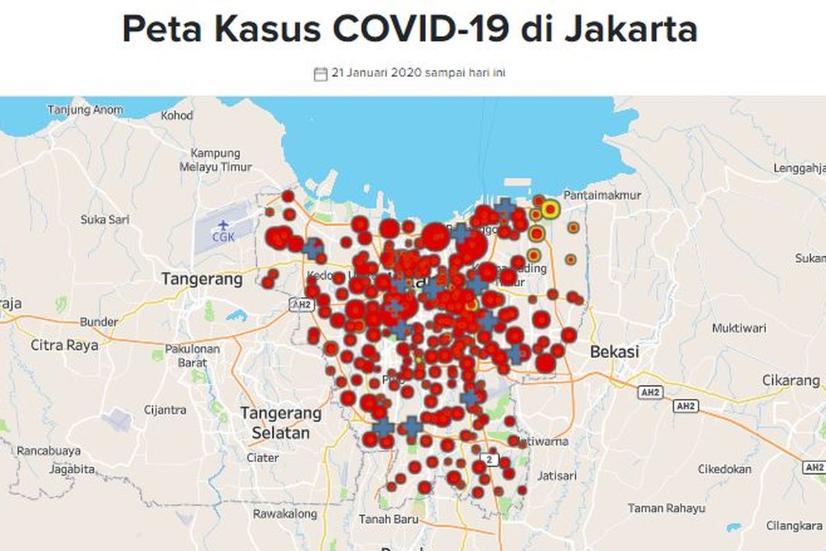 Peta sebaran kasus Covid-19 di Jakarta. Data tanggal 17 Mei 2020.