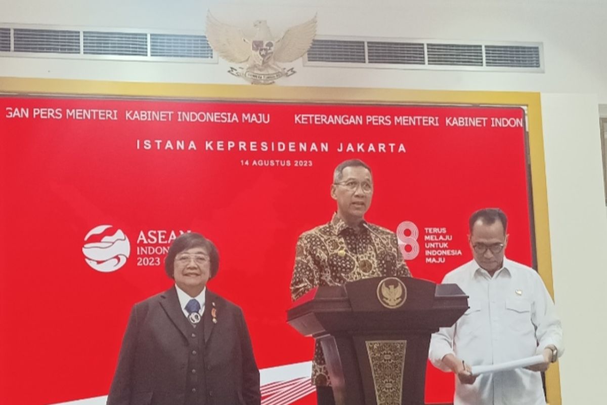 Pj Gubernur DKI Jakarta, Heru Budi Hartono memberikan keterangan pers di Kompleks Istana Kepresidenan, Jakarta, Senin (14/8/2023).